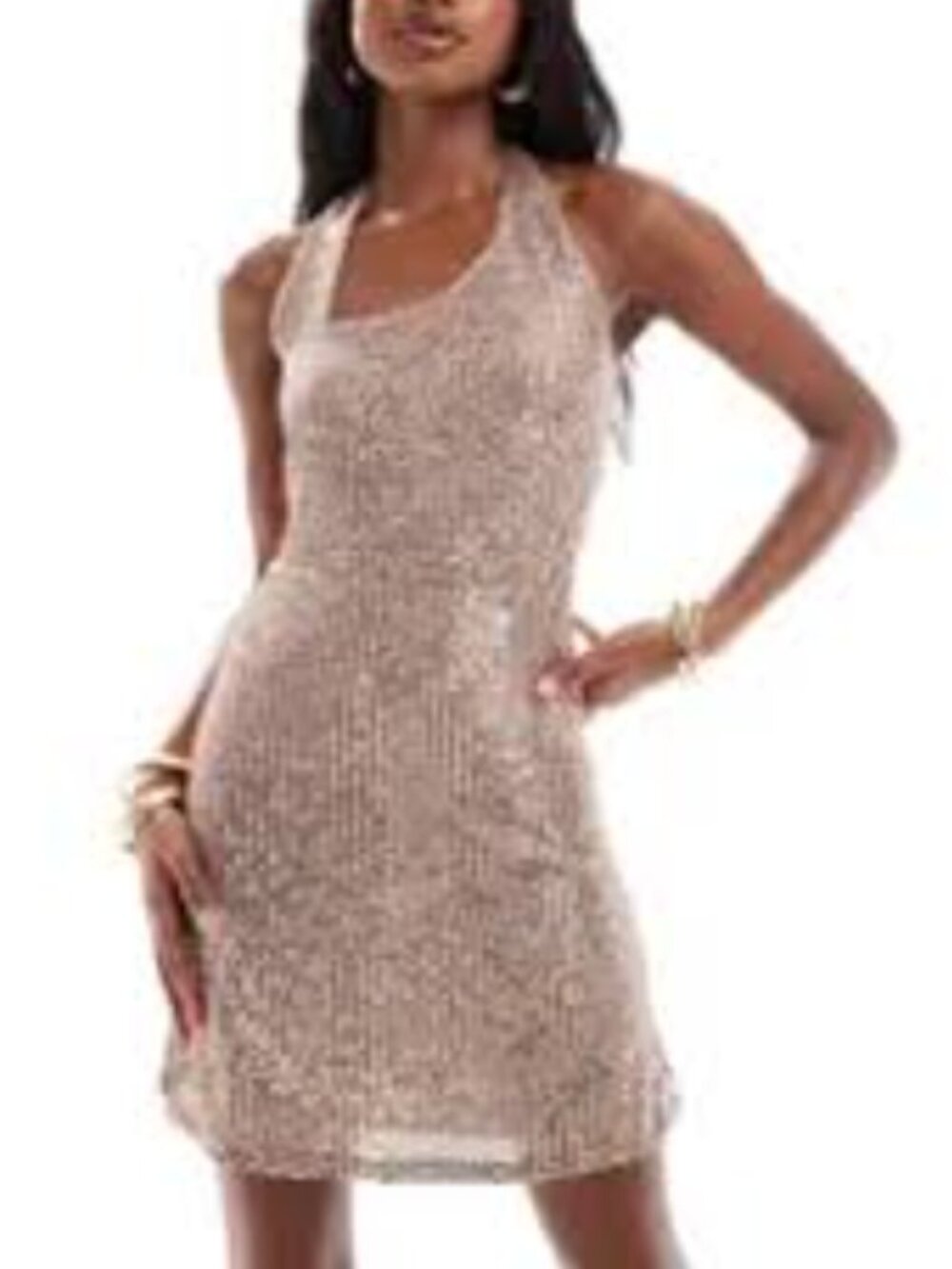 ASOS Design Beige Gold Sequin Stretch Mini Dress